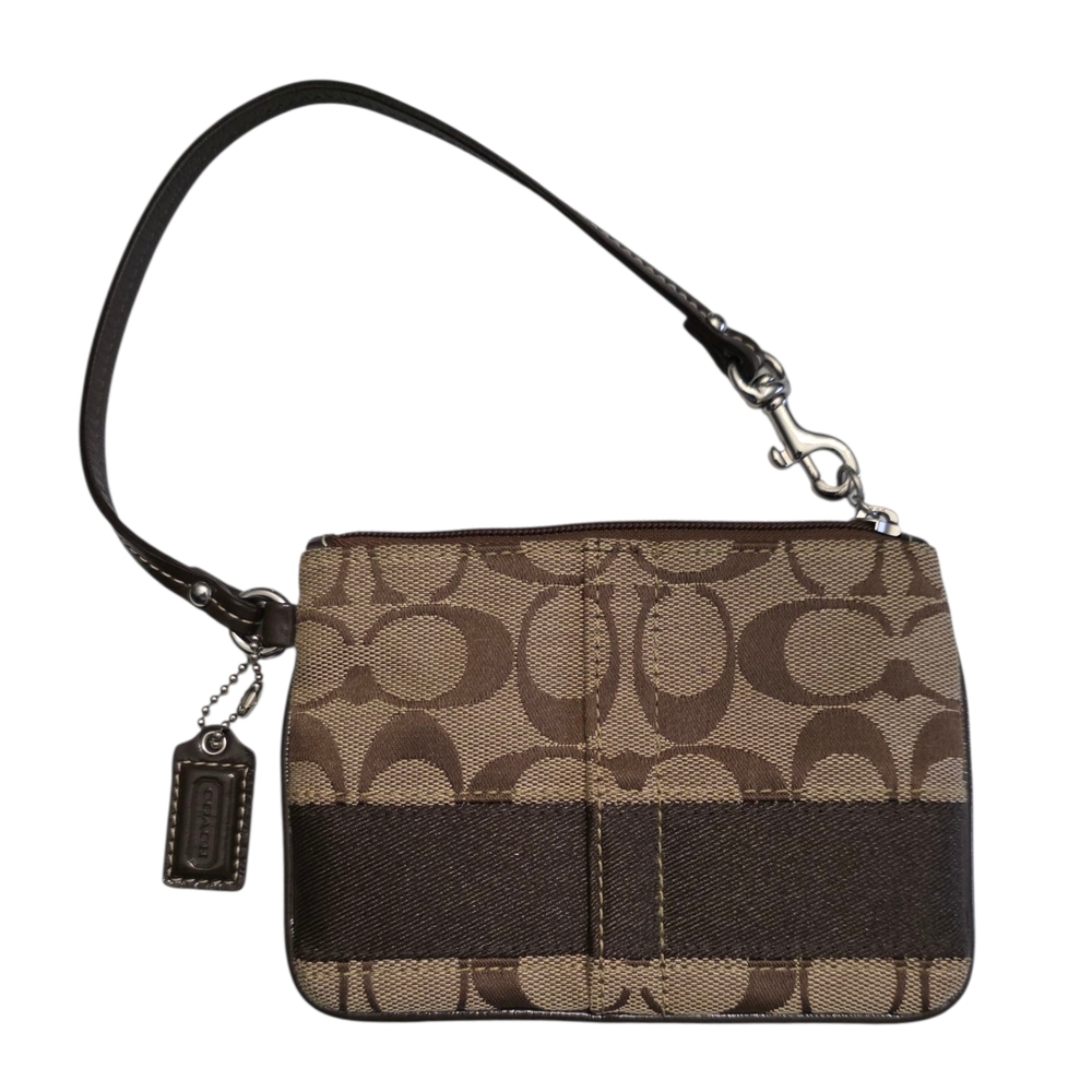 Coach Signature Canvas Wristlet - Brown and Tan